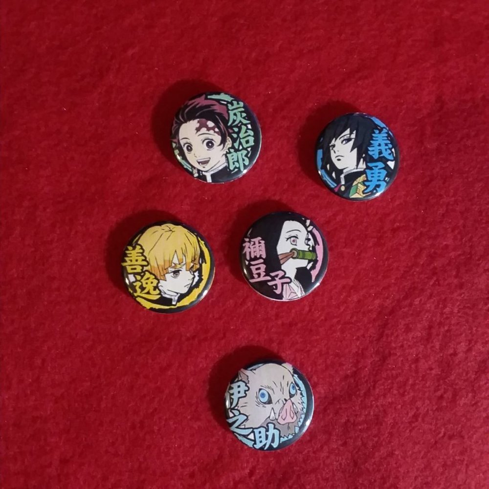 Handmade Demon Slayer Anime Button Pins Set Of 5